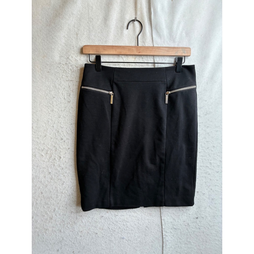 Michael Kors Black Stretch Pencil Skirt Silver Zip Accents Size 6